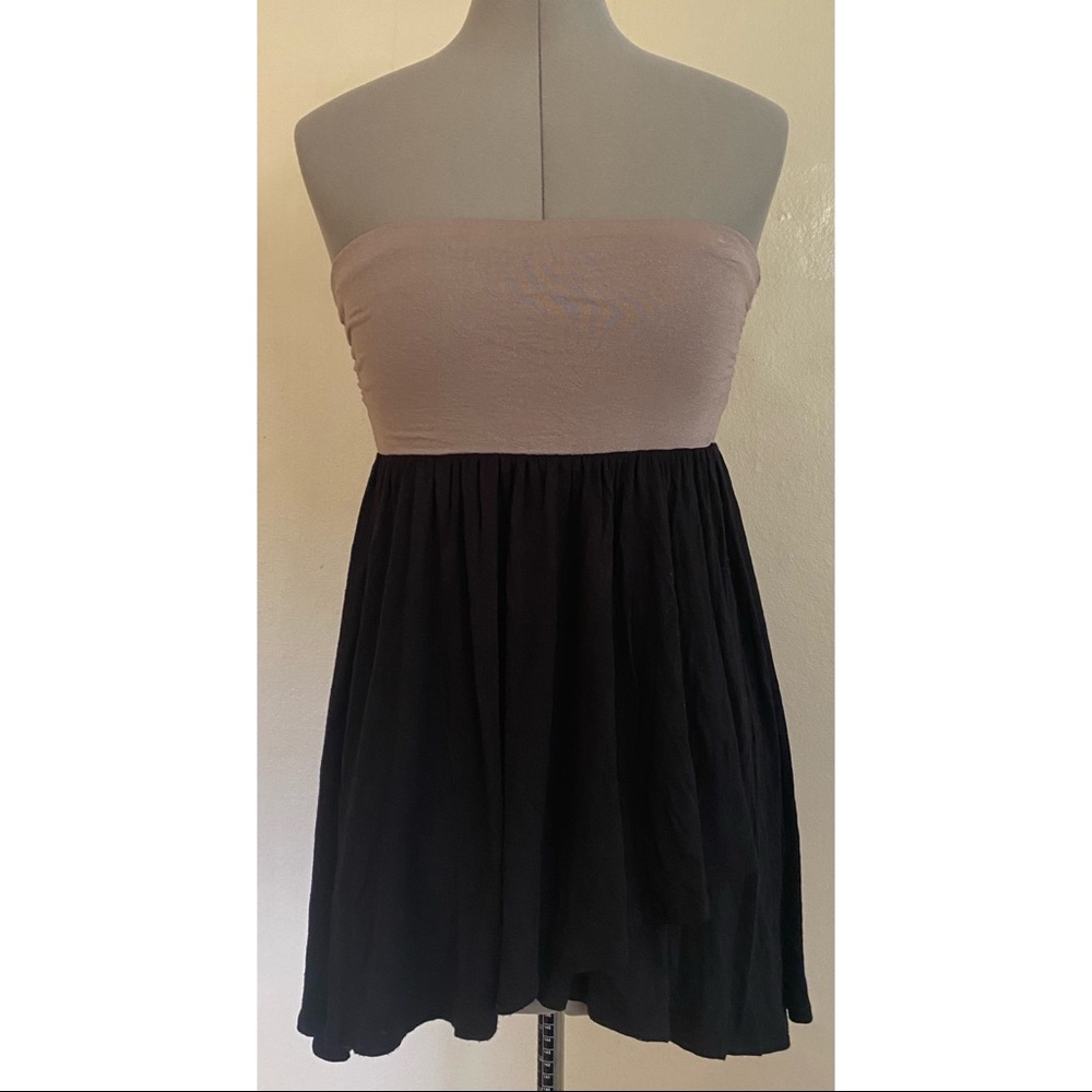 Stone Taupe Babydoll Layered Draped Jersey Knit Strapless Colorblock Tube Tunic